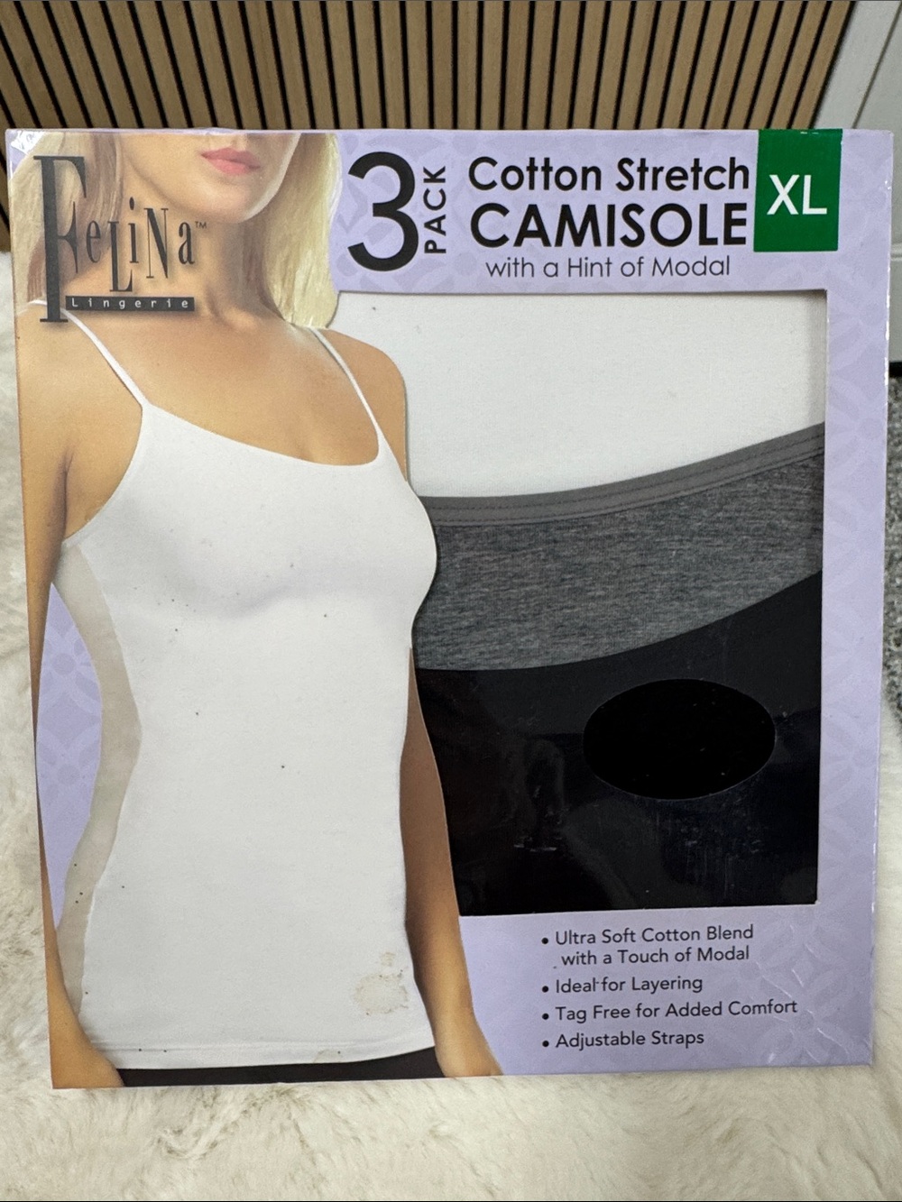 Felina 3-Pack Cotton Stretch Camisoles – White, Gray, Black